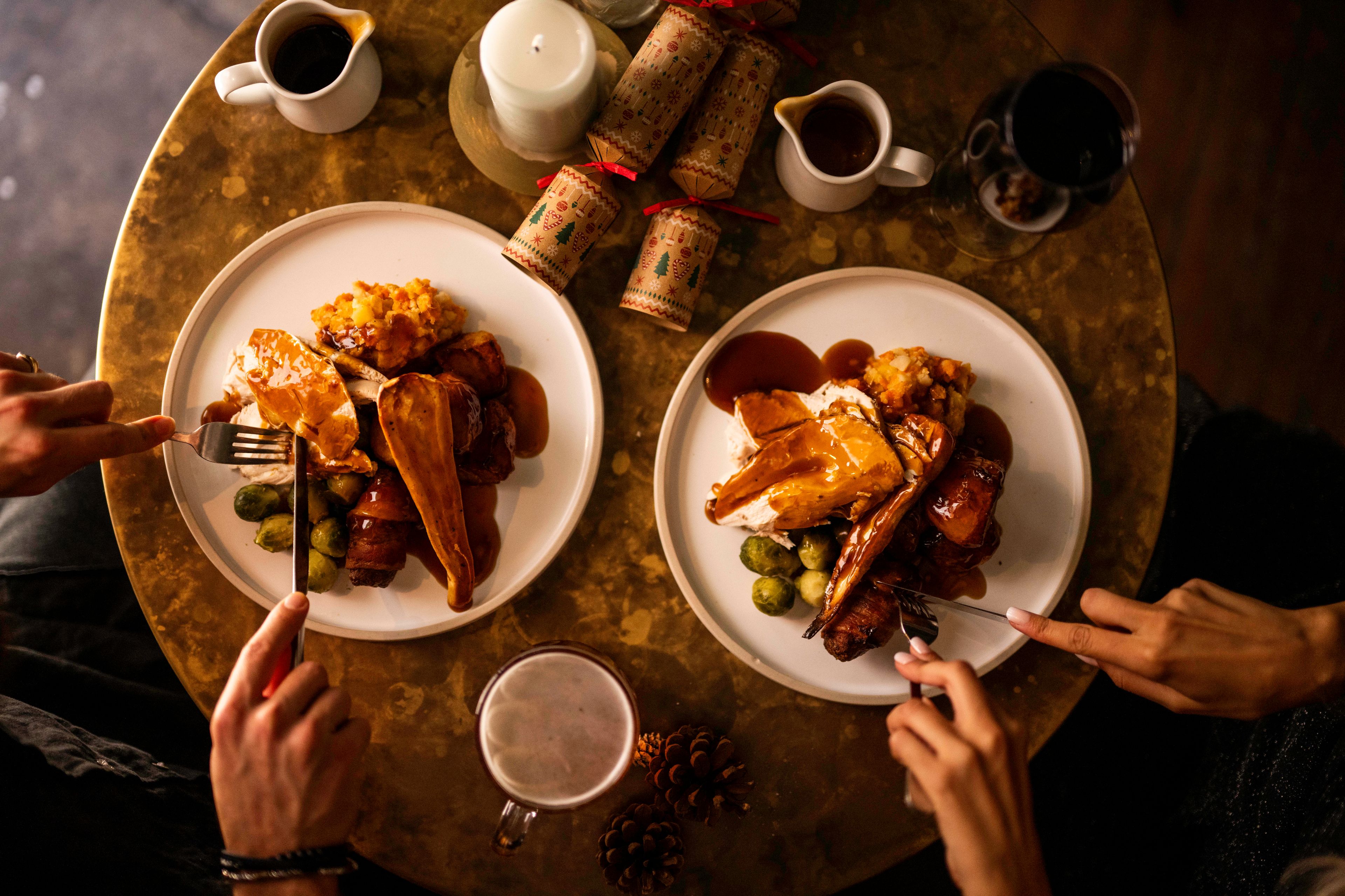 Festive Christmas food and celebrations at a London riverside pub.